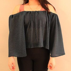 ❣️HANDMADE❣️Dark Blue-Green Flowy Off-Shoulder Top